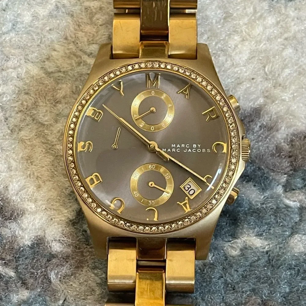 Marc by Marc Jacobs Gold Bracelet Watch with Crystal detailing and grey face